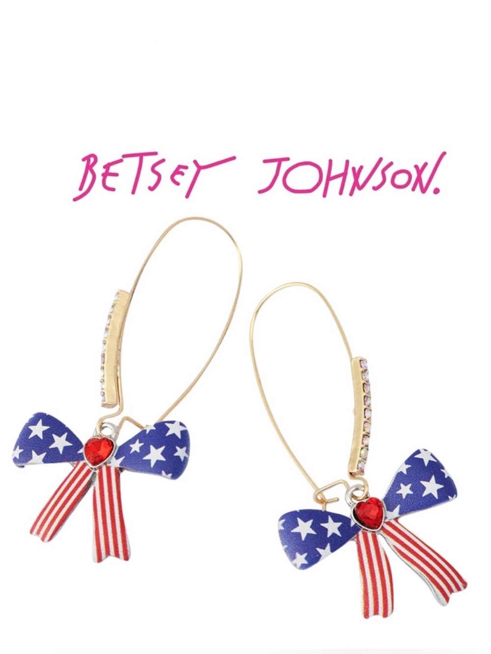 Betsey Johnson Blue, Red & White Star Bow Drop Earrings